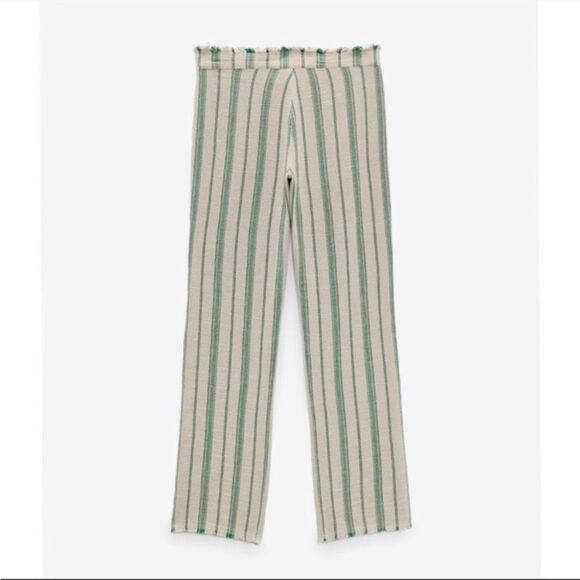 Zara Striped Rustic Trousers “The Beth Pant” Size Medium NWT Frayed Hem Straight - Picture 4 of 9